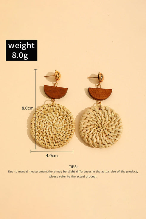 Bohemian Woven Grass Texture Disc Drop Earrings