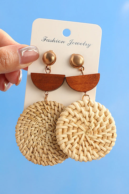 Bohemian Woven Grass Texture Disc Drop Earrings