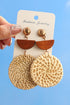 Bohemian Woven Grass Texture Disc Drop Earrings