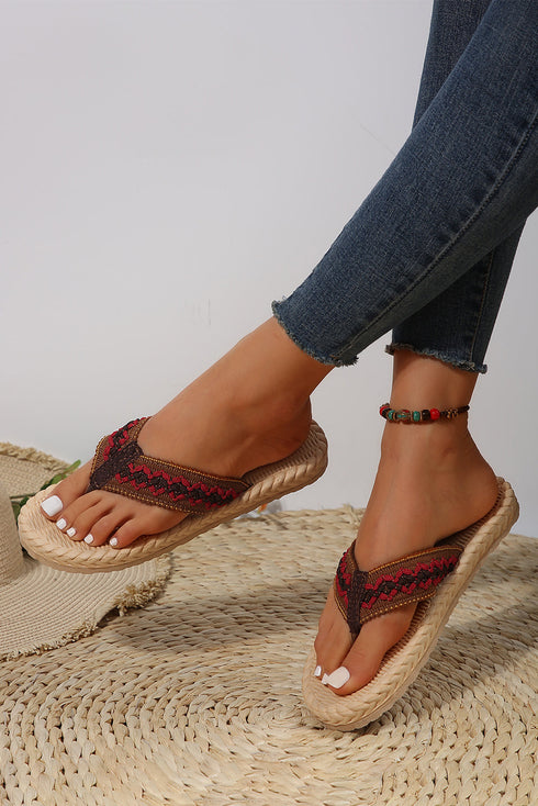 Bohemian Woven Strap Aztec Print Flat Slippers