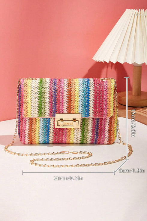 Bohemian Woven Straw Chain Strap Flap Shoulder Bag