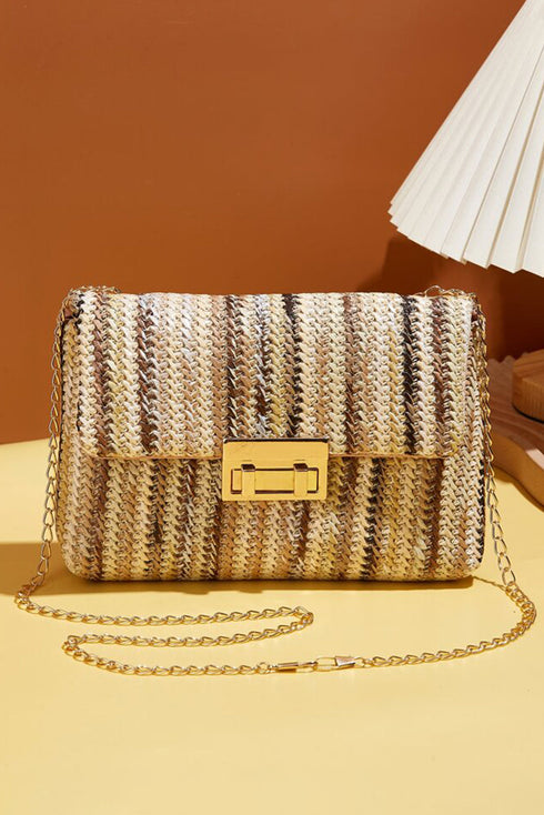 Bohemian Woven Straw Chain Strap Flap Shoulder Bag