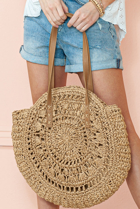 Bohemian Woven Straw Round Silhouette Shoulder Bag