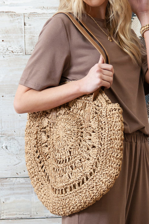 Bohemian Woven Straw Round Silhouette Shoulder Bag