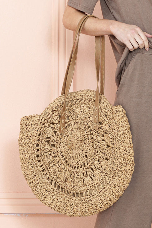 Bohemian Woven Straw Round Silhouette Shoulder Bag