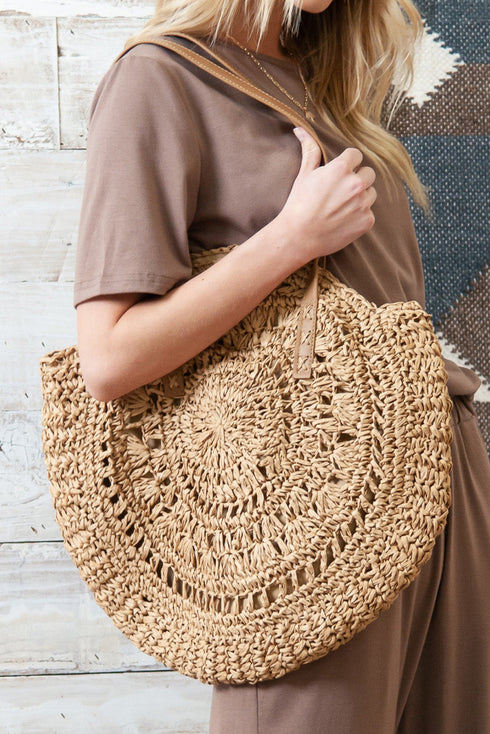 Bohemian Woven Straw Round Silhouette Shoulder Bag