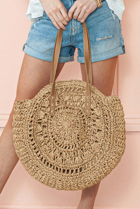 Bohemian Woven Straw Round Silhouette Shoulder Bag
