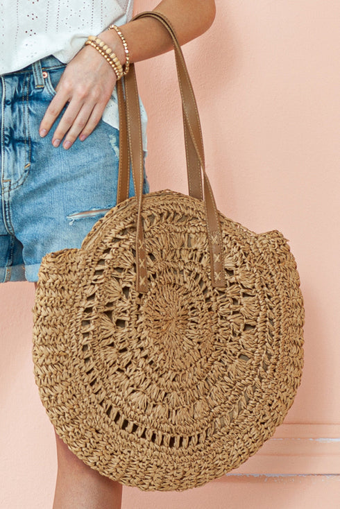 Bohemian Woven Straw Round Silhouette Shoulder Bag