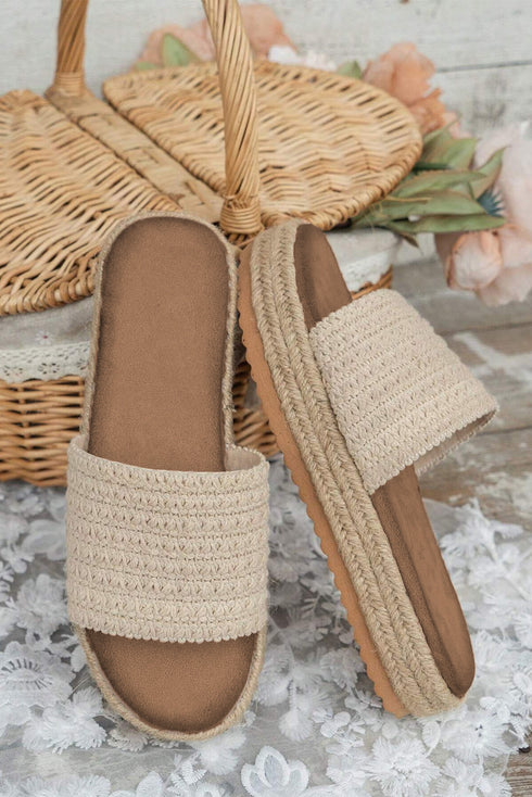 Bohemian Woven Texture Open Toe Wedge Slippers