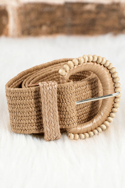 Bohemian Woven Textured Beaded Buckle Waist Belt