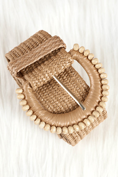 Bohemian Woven Textured Beaded Buckle Waist Belt