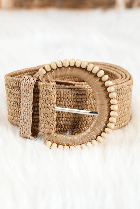 Bohemian Woven Textured Beaded Buckle Waist Belt