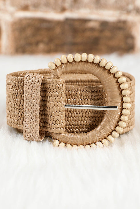 Bohemian Woven Textured Beaded Buckle Waist Belt
