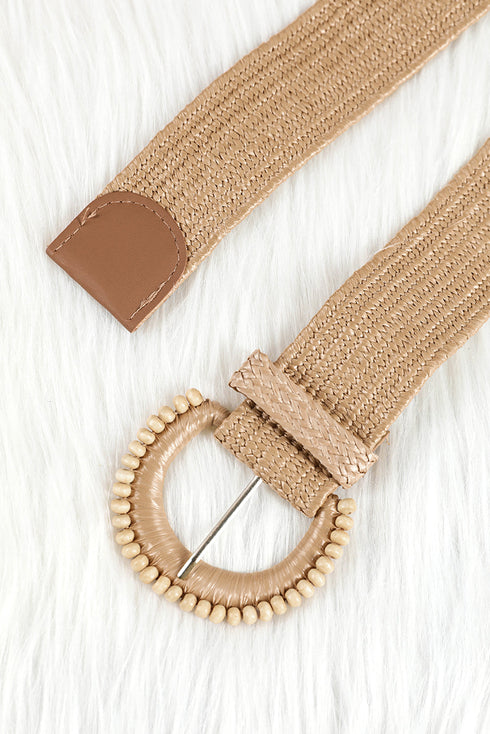 Bohemian Woven Textured Beaded Buckle Waist Belt