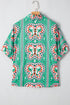 Boho Abstract Print Collared V Neck Relaxed Fit Statement Blouse