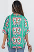 Boho Abstract Print Collared V Neck Relaxed Fit Statement Blouse