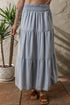 Boho Chic Tiered Smocked High Waist Flowy Denim Look Maxi Skirt