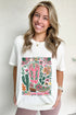 Boho Cowboy Boot With Flowers Graphic Print Casual Loose Crewneck Top