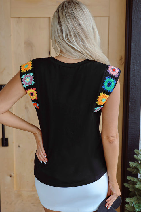 Boho Crochet Shoulder Detail Cap Sleeve Top