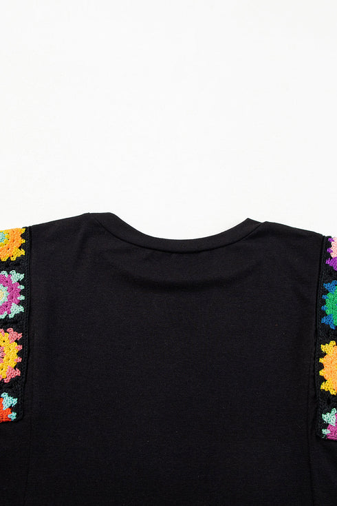 Boho Crochet Shoulder Detail Cap Sleeve Top