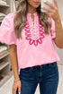 Boho Embroidered Detail Puff Sleeve Cotton Blouse