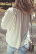 Boho Embroidered Split Neck Crinkle Woven Blouse