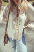 Boho Embroidered Split Neck Crinkle Woven Blouse