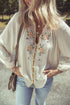 Boho Embroidered Split Neck Crinkle Woven Blouse