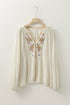 Boho Embroidered Split Neck Crinkle Woven Blouse