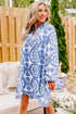 Boho Floral Embroidered Notch V Neck Shift Mini Dress