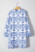 Boho Floral Embroidered Notch V Neck Shift Mini Dress