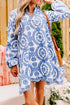 Boho Floral Embroidered Notch V Neck Shift Mini Dress
