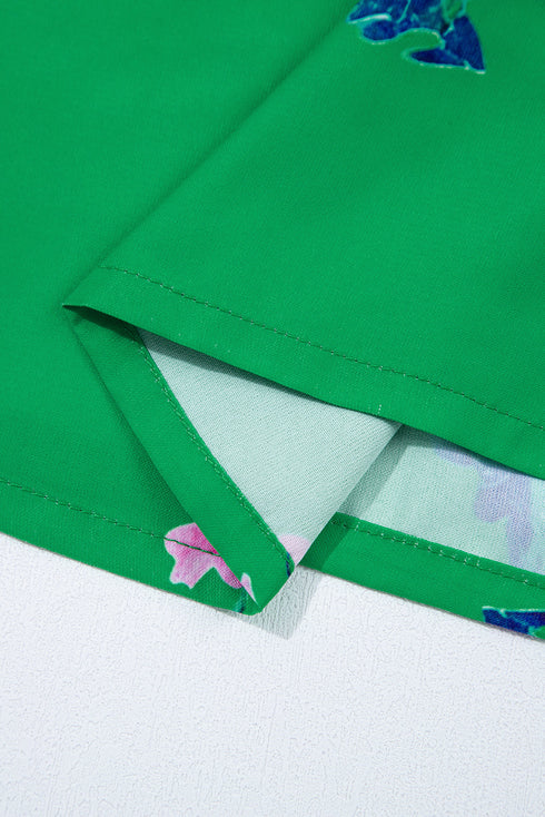 Boho Floral Embroidered Tie Neck Puff Sleeve Blouse