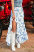 Boho Floral High Waist Ruffle Split Maxi Skirt