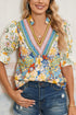 Boho Floral Patchwork Crochet V Neck Half Sleeve Blouse