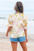 Boho Floral Patchwork Crochet V Neck Half Sleeve Blouse
