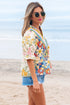 Boho Floral Patchwork Crochet V Neck Half Sleeve Blouse