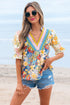 Boho Floral Patchwork Crochet V Neck Half Sleeve Blouse