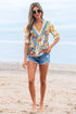 Boho Floral Patchwork Crochet V Neck Half Sleeve Blouse