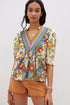 Boho Floral Patchwork Crochet V Neck Half Sleeve Blouse