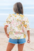 Boho Floral Patchwork Crochet V Neck Half Sleeve Blouse