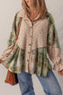 Boho Floral Plaid Patchwork Ruffled Sleeve Waffle Shacket