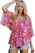 Boho Floral Print Belted Surplice Blouse