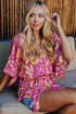 Boho Floral Print Belted Surplice Blouse