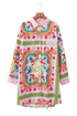 Boho Floral Print Buttoned Long Sleeve Shirt Dress