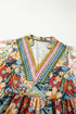 Boho Floral Print Crochet Patchwork V Neck Loose Mini Dress