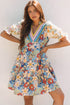 Boho Floral Print Crochet Patchwork V Neck Loose Mini Dress