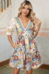 Boho Floral Print Crochet Patchwork V Neck Loose Mini Dress