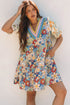 Boho Floral Print Crochet Patchwork V Neck Loose Mini Dress