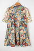Boho Floral Print Crochet Patchwork V Neck Loose Mini Dress